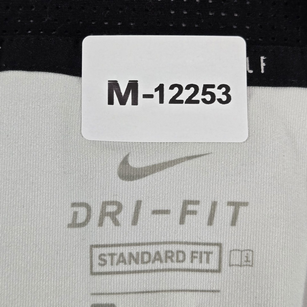 Nike Men Polo L White Striped Vapor Swoosh Logo Dri Fit Golf Short Sleeve - Picture 2 of 11